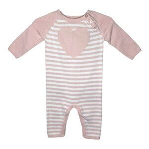 Cherokee Pink White Heart Knit Valentine’s Romper Jumpsuit Size 3-6M
